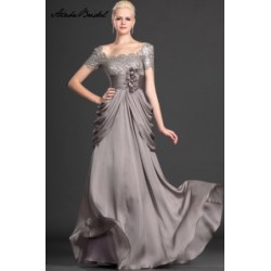 Mother Of The Groom Dresses Elegant A Line Cap Sleeve Gray Lace Chiffon Mother of the Bride Dress