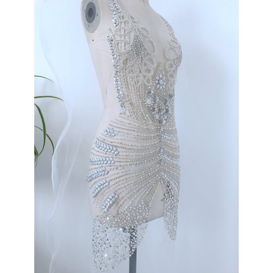 Super Large Silver Luxury Rhinestone Bodice Crystal Applique Heavy Bead Handmade Bodice Patch Haute Couture Prom Bridal Super Large Silver Luxury Rhinestone Bodice Crystal Applique Heavy Bead Handmade Bodice Patch Haute Couture Prom Bridal