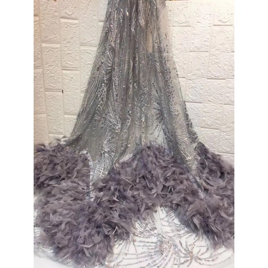 (5yards/pc) High quality green sequins French net lace fabric with feathers luxury African party tulle lace FXZ027 (5yards/pc) High quality green sequins French net lace fabric with feathers luxury African party tulle lace FXZ027
