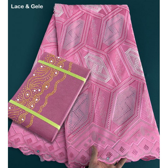 Geometric patterns embroidery African Swiss Voile lace fabric cotton 100% matching Aso Oke gele Headtie sold together Geometric patterns embroidery African Swiss Voile lace fabric cotton 100% matching Aso Oke gele Headtie sold together