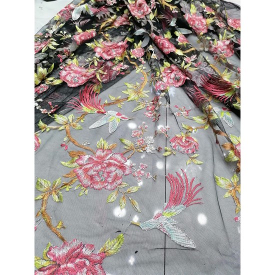 Beautiful multi-color thread embroidered French mesh tulle lace African Nigerian fabric suitable for women's even Beautiful multi-color thread embroidered French mesh tulle lace African Nigerian fabric suitable for women's even