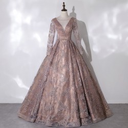 Long Sleeve Quinceanera Dress Sexy V-neck Ball Gown Luxury Lace Ball Dress Vintage Quinceanera Dresses Vestidos De 15