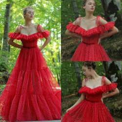 Evening Dresses With Dot Off The Shoulder A Line Simple Fairy Prom Dress Party Wear Custom Made Formal Gowns Robe De Soiree