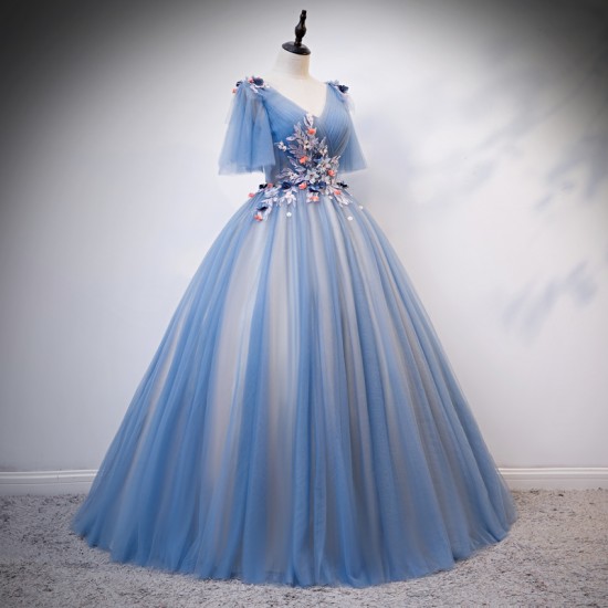 Fashion V-neck Quinceanera Dresses Vestidos Quinceanera 2021 Tulle Lace Appliques Flower Princess Gowns For Graduation Party Fashion V-neck Quinceanera Dresses Vestidos Quinceanera 2021 Tulle Lace Appliques Flower Princess Gowns For Graduation Party