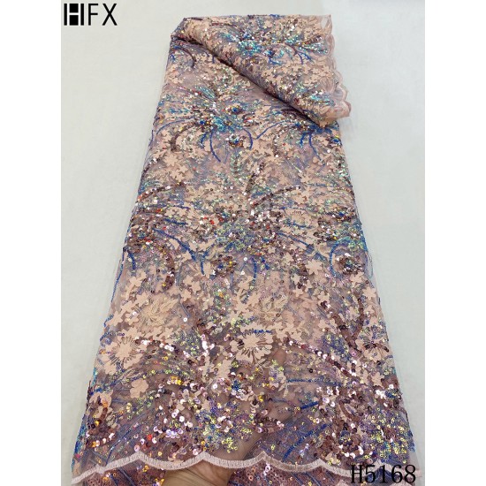HFX Latest African Embroidery Tulle Lace Fabric 2021 High Quality French Lace Luxury Sequins Mesh Fabric For Wedding Dress HFX Latest African Embroidery Tulle Lace Fabric 2021 High Quality French Lace Luxury Sequins Mesh Fabric For Wedding Dress