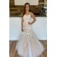 Lace Mermaid Prom Dresses Spaghetti Straps Corset Back Appliques Arabic Evening Runway Dresses Sweep Train Vestidos De Fiesta
