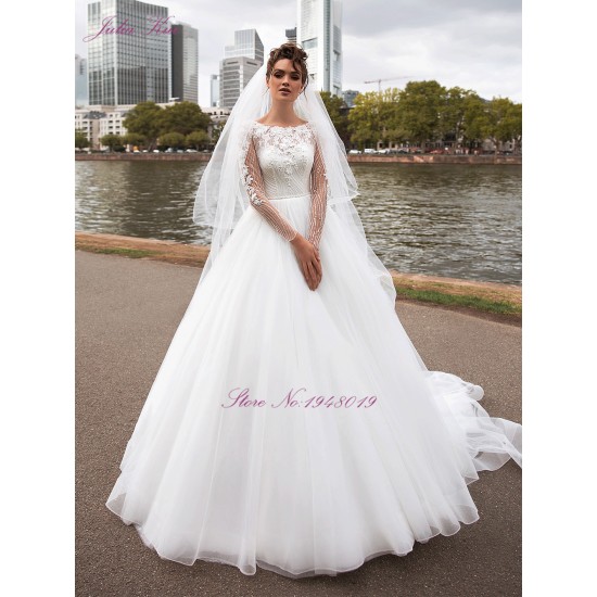 Julia Kui Vestidos de Novia Vintage Princess A Line Wedding Dress High Quality Beaded Pearls Crystals Long Sleeve Bride Dress Julia Kui Vestidos de Novia Vintage Princess A Line Wedding Dress High Quality Beaded Pearls Crystals Long Sleeve Bride Dress