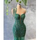 Bling Bling Green Mermaid Evening Dress Sequins One Shoulder Feather Prom Gowns Custom Made Sweep Train vestido de novia Bling Bling Green Mermaid Evening Dress Sequins One Shoulder Feather Prom Gowns Custom Made Sweep Train vestido de novia