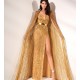 Luxury Gold Evening Dress with Wrap 2020 Beading Sequins Mermaid Prom Party Gowns High Split Custom Made Robe De Soirée Luxury Gold Evening Dress with Wrap 2020 Beading Sequins Mermaid Prom Party Gowns High Split Custom Made Robe De Soirée