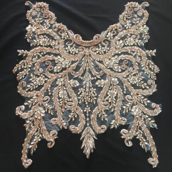 Gold Rhinestone bead applique, heavy bead handmade rhinestone applique for bridal sash, bridal headpiece, one piece Gold Rhinestone bead applique, heavy bead handmade rhinestone applique for bridal sash, bridal headpiece, one piece