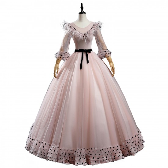 Long Sleeve Quinceanera Dress 2021 Luxury Pink Polka Dots And Feathers Party Dress Sweet Ball Gown Plus Customize Vestidos Long Sleeve Quinceanera Dress 2021 Luxury Pink Polka Dots And Feathers Party Dress Sweet Ball Gown Plus Customize Vestidos