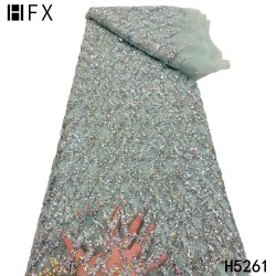 HFX Luxury African Sequins Lace Fabrics 2021 High Quality Embroidered French Tulle Lace Fabrics For Wedding Party Dress