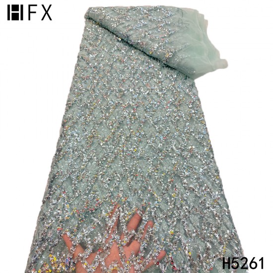 HFX Luxury African Sequins Lace Fabrics 2021 High Quality Embroidered French Tulle Lace Fabrics For Wedding Party Dress HFX Luxury African Sequins Lace Fabrics 2021 High Quality Embroidered French Tulle Lace Fabrics For Wedding Party Dress