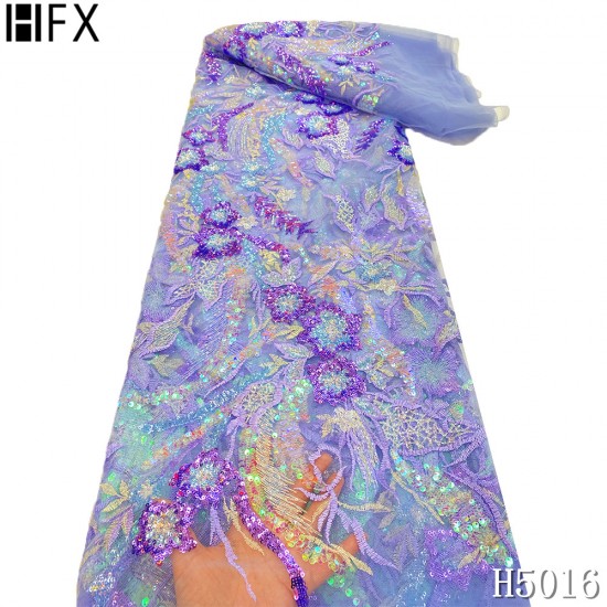 HFX Latest African Lace Fabrics 2021 Party Nigerian Sequin Tull Lace Fabric With Sequins French Mesh Lace Fabric For Dress HFX Latest African Lace Fabrics 2021 Party Nigerian Sequin Tull Lace Fabric With Sequins French Mesh Lace Fabric For Dress
