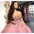 Princess Dusty Pink Ball Gown Quinceanera Dresses 2021 Off The Shoulder Tulle Sleeveless Sweet 16 Dress With Appliques Beads