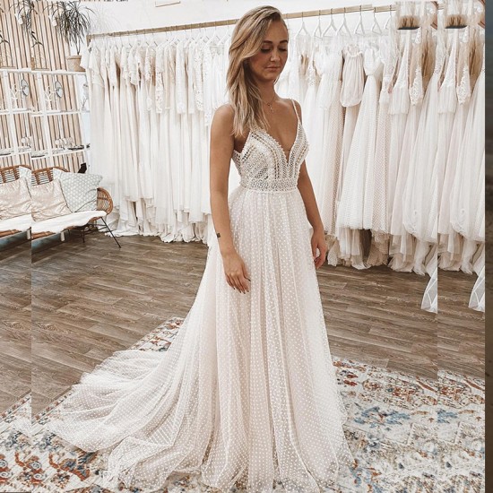 Princess Wedding Dress Bohemian Rustic Boho Civil Sweep Train Bridal Gown Sleeveless Spaghetti Strap Beach Elegant For Women Princess Wedding Dress Bohemian Rustic Boho Civil Sweep Train Bridal Gown Sleeveless Spaghetti Strap Beach Elegant For Women