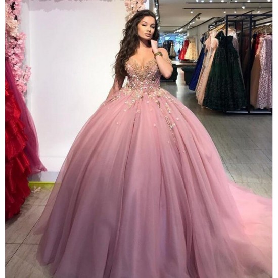 Princess Dusty Pink Ball Gown Quinceanera Dresses 2021 Off The Shoulder Tulle Sleeveless Sweet 16 Dress With Appliques Beads Princess Dusty Pink Ball Gown Quinceanera Dresses 2021 Off The Shoulder Tulle Sleeveless Sweet 16 Dress With Appliques Beads