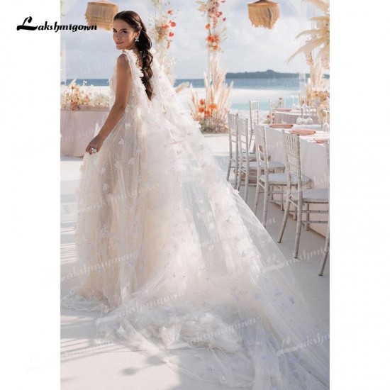 Beading Lace Beach Wedding Gown Tulle Flowers Train V-Neck Sleeveless Zipper Off The Shoulder Split Front/Side Feathers Beading Lace Beach Wedding Gown Tulle Flowers Train V-Neck Sleeveless Zipper Off The Shoulder Split Front/Side Feathers