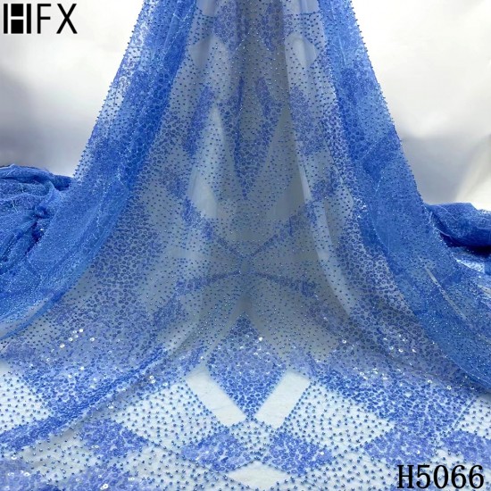 HFX New high quality beads+ sequin embroidery lace fabric navy African beaded fabric lace for wedding dress evening dress HFX New high quality beads+ sequin embroidery lace fabric navy African beaded fabric lace for wedding dress evening dress