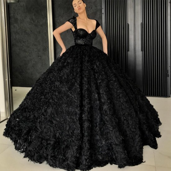 Dubai Arabic New Arrival Black Quinceanera Dresses 3D Rose Flowers Sequins Special Occasion Dress 2k21 Black Girl Couple Day Dubai Arabic New Arrival Black Quinceanera Dresses 3D Rose Flowers Sequins Special Occasion Dress 2k21 Black Girl Couple Day
