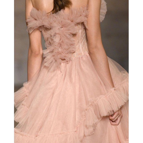 Fashion Gentlewoman Prom Dress Strapless V-Neck Cut-Out See-Through Top Layered Puffy Tulle Floor Length Pageant Dress Fashion Gentlewoman Prom Dress Strapless V-Neck Cut-Out See-Through Top Layered Puffy Tulle Floor Length Pageant Dress