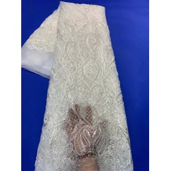 White Embroidery African Mesh Lace Fabric Handmade Lace Fabric Flower Pattern Beaded Lace Fabric Is Nigerian Net Lace ZX4649