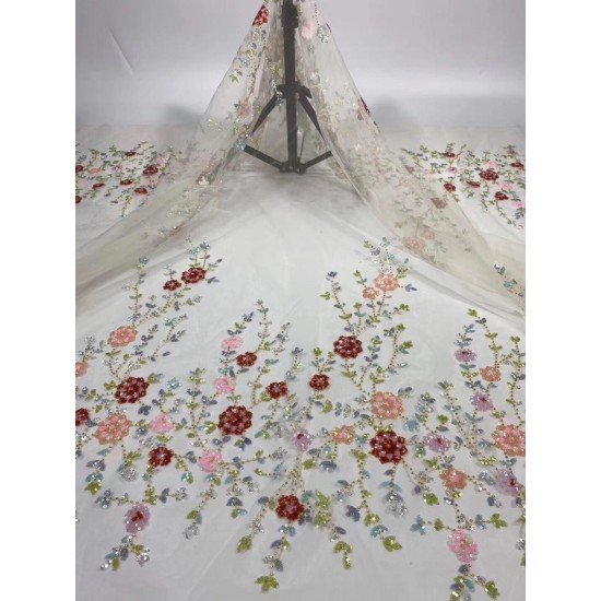 fashionable tulle embroidery french net lace fabric Cyndi-61.6820 with beads for party dress fashionable tulle embroidery french net lace fabric Cyndi-61.6820 with beads for party dress
