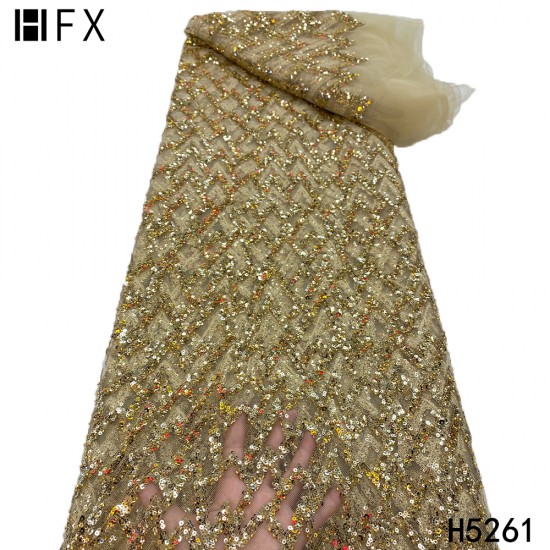 HFX Luxury African Sequins Lace Fabrics 2021 High Quality Embroidered French Tulle Lace Fabrics For Wedding Party Dress HFX Luxury African Sequins Lace Fabrics 2021 High Quality Embroidered French Tulle Lace Fabrics For Wedding Party Dress