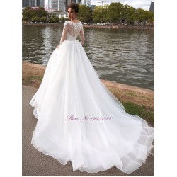 Julia Kui Vestidos de Novia Vintage Princess A Line Wedding Dress High Quality Beaded Pearls Crystals Long Sleeve Bride Dress