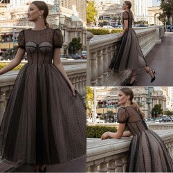 Prom Dress Polka Dots Tulle Evening Dresses Wedding Party Dresses Ankle Length Vestidos De Fiesta A Line Cocktail Dresses