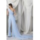 Sky Blue Prom Jumpsuit with Long Train One Shoulder Elegant Evening Dresses Ruffles Customize Vestidos Formal Robe De Soirée Sky Blue Prom Jumpsuit with Long Train One Shoulder Elegant Evening Dresses Ruffles Customize Vestidos Formal Robe De Soirée