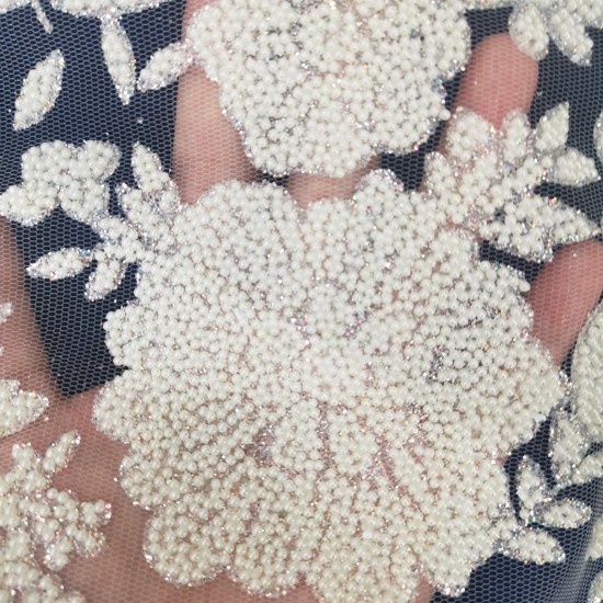 White Lace Fabric With 3D Flowers Heavy Sequin Pearls Decoration For Garment Sewing Woman Wedding Dresses Wholesale White Lace Fabric With 3D Flowers Heavy Sequin Pearls Decoration For Garment Sewing Woman Wedding Dresses Wholesale