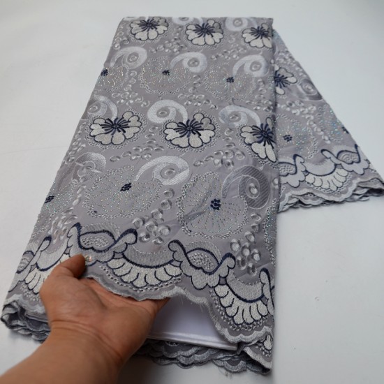 5 Yards High quality grey African swiss voile lace for wedding clothes 100% Cotton lace fabric with stones--P893718 5 Yards High quality grey African swiss voile lace for wedding clothes 100% Cotton lace fabric with stones--P893718
