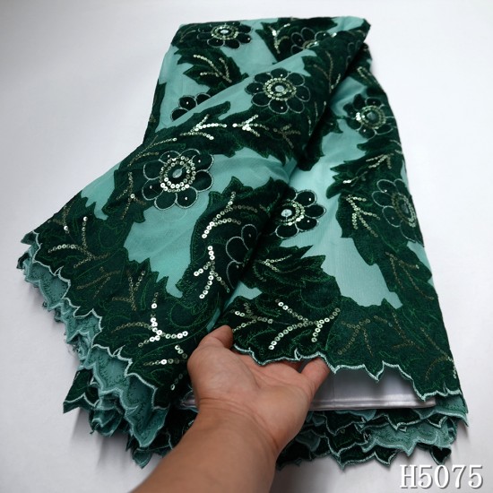 HFX French Velvet Lace Fabric 2021 High Quality Green African Tulle Lace Farics With Sequins for Nigerian Wedding Party F5075 HFX French Velvet Lace Fabric 2021 High Quality Green African Tulle Lace Farics With Sequins for Nigerian Wedding Party F5075