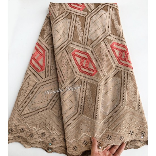 Geometric patterns embroidery African Swiss Voile lace fabric cotton 100% matching Aso Oke gele Headtie sold together Geometric patterns embroidery African Swiss Voile lace fabric cotton 100% matching Aso Oke gele Headtie sold together