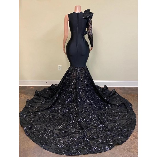 2021 Elegant Mermaid Evening Dresses Long Sleeve Black Sequin Applique Sexy Sheer Neck Gala Prom Party Gown Robe de mariée 2021 Elegant Mermaid Evening Dresses Long Sleeve Black Sequin Applique Sexy Sheer Neck Gala Prom Party Gown Robe de mariée