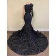 2021 Elegant Mermaid Evening Dresses Long Sleeve Black Sequin Applique Sexy Sheer Neck Gala Prom Party Gown Robe de mariée 2021 Elegant Mermaid Evening Dresses Long Sleeve Black Sequin Applique Sexy Sheer Neck Gala Prom Party Gown Robe de mariée