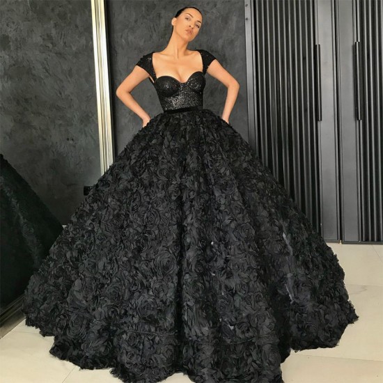 Dubai Arabic New Arrival Black Quinceanera Dresses 3D Rose Flowers Sequins Special Occasion Dress 2k21 Black Girl Couple Day Dubai Arabic New Arrival Black Quinceanera Dresses 3D Rose Flowers Sequins Special Occasion Dress 2k21 Black Girl Couple Day