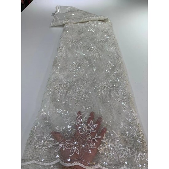 African Lace Fabric With Sequins white 2021 French Lace Fabric Embroidery Nigerian Tulle Lace For Party Dress African Lace Fabric With Sequins white 2021 French Lace Fabric Embroidery Nigerian Tulle Lace For Party Dress