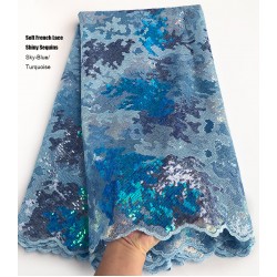 5 Yards Multicolors Sequins French Lace Soft Lurex Embroidery African Tulle Lace Mesh Fabric