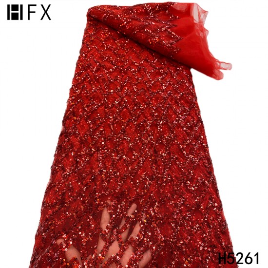 HFX Luxury African Sequins Lace Fabrics 2021 High Quality Embroidered French Tulle Lace Fabrics For Wedding Party Dress HFX Luxury African Sequins Lace Fabrics 2021 High Quality Embroidered French Tulle Lace Fabrics For Wedding Party Dress