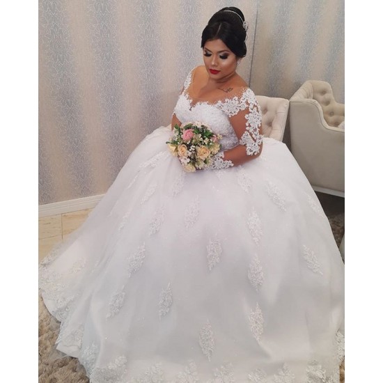 Plus size Lace Appliques Wedding Dresses Long Sleeves Lace Up Back Wedding Gowns Bride Dresses robe de mariee Plus size Lace Appliques Wedding Dresses Long Sleeves Lace Up Back Wedding Gowns Bride Dresses robe de mariee