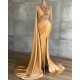 Gold Mermaid 2021 Prom Dress V Neck Lace Appliqued Long Sleeve Beaded Black Girl African Formal Evening Gowns Gold Mermaid 2021 Prom Dress V Neck Lace Appliqued Long Sleeve Beaded Black Girl African Formal Evening Gowns