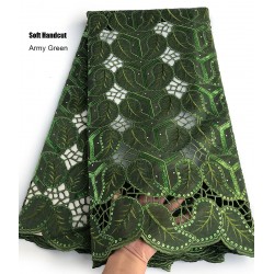 5 yards Army green Soft Handcut organza lace Cutout holed African big lace fabric with sequins Nigerian sewing wear clothes