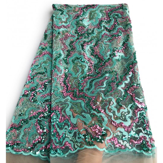 Aqua Pink Gorgeous irregular Floral French Lace Top Grade African Tulle Net Lace Fabric with Shiny Sequins 5 yards Aqua Pink Gorgeous irregular Floral French Lace Top Grade African Tulle Net Lace Fabric with Shiny Sequins 5 yards