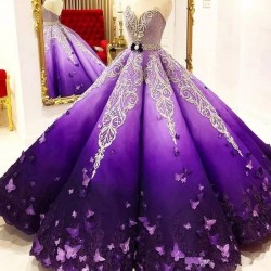 New Arrival Purple  Quinceanera Dresses Crystal Beads Sash Butterfly Lace Appliques Engagement Dress Ball Gown Prom Gowns