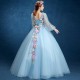 V-neck Quinceanera Dresses Long Sleeve Hand Flower Boho Wedding Party Dress Blue Gala Gowns Vestido De 15 Anos De Debutante V-neck Quinceanera Dresses Long Sleeve Hand Flower Boho Wedding Party Dress Blue Gala Gowns Vestido De 15 Anos De Debutante