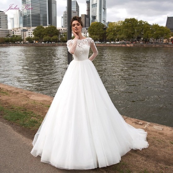 Julia Kui Vestidos de Novia Vintage Princess A Line Wedding Dress High Quality Beaded Pearls Crystals Long Sleeve Bride Dress Julia Kui Vestidos de Novia Vintage Princess A Line Wedding Dress High Quality Beaded Pearls Crystals Long Sleeve Bride Dress
