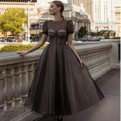 Prom Dress Polka Dots Tulle Evening Dresses Wedding Party Dresses Ankle Length Vestidos De Fiesta A Line Cocktail Dresses