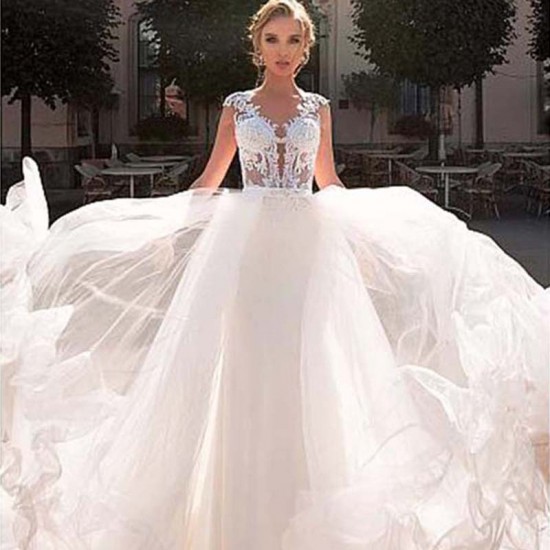 Luxury Mermaid Wedding Dresses Sleeveless Backless Detachable Train 2 In 1 Lace Applique Bridal Wedding Gowns Tailor-made Luxury Mermaid Wedding Dresses Sleeveless Backless Detachable Train 2 In 1 Lace Applique Bridal Wedding Gowns Tailor-made